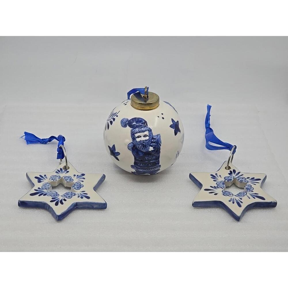 Delft Hand Painted Ornament 019256 & 2 Holland Souvenir Star Blue White Ornament
